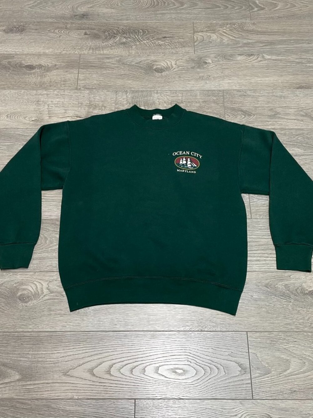 Vintage Fruit of the Loom Ocean City Maryland Crewneck Green Sweatshirt Large